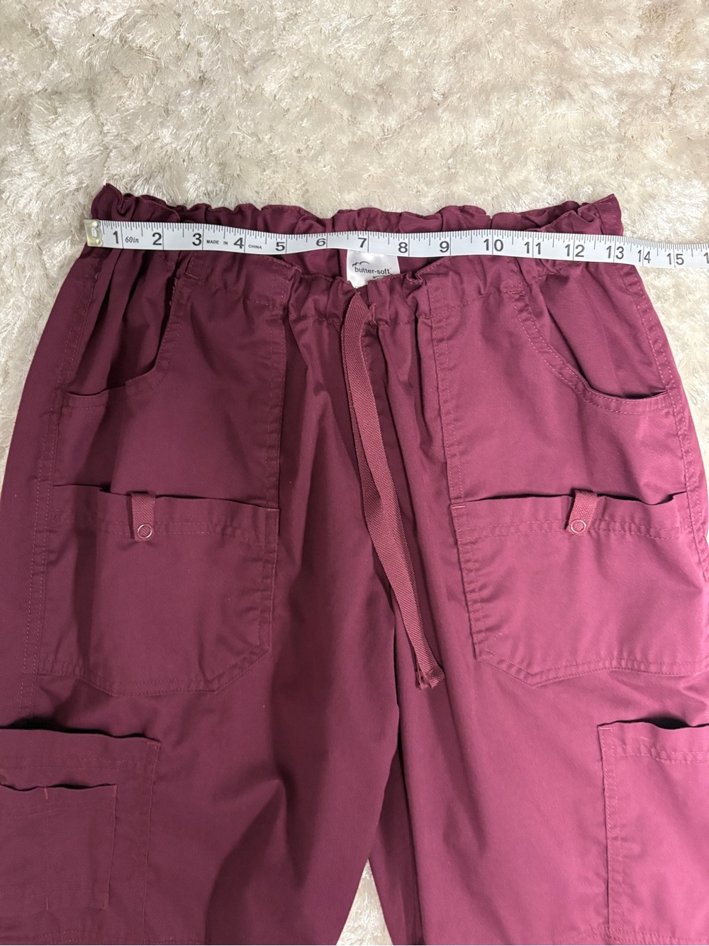 Butter soft 10 pocket Cargo Stretch scrub pants: Burgundy Wine: Drawstring waist - Picture 2 of 12